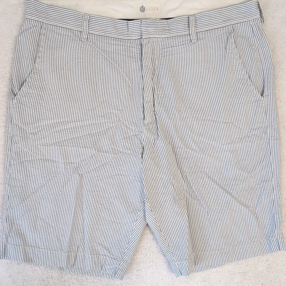 J Crew‎ Shorts Size 36 Mens Seersucker Cotton Blue White Stripe